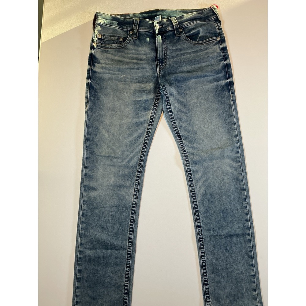 True Religion Rocco Slim Men's Jeans Blue Medium Wash Distressed Size 34 - Picture 12 of 13